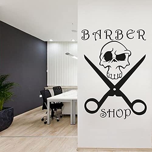 QIANGTOU Barber Wall Decal with Man, Haircut, Face and Tools Logo, 54 x 75 cm