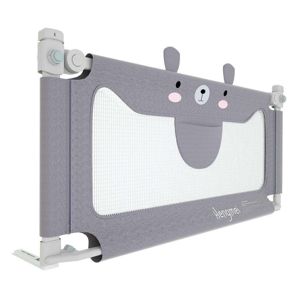 HENGMEI Bed Rail, 150 cm Bed Guard for Babies and Children, Height-Adjustable Fall Protection (Small Bear)