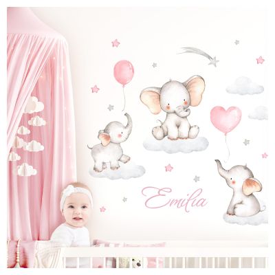 Little Deco Elephant Wall Decal with Custom Name | 90 x 54 cm (W x H) | Nursery Wall Sticker DL710