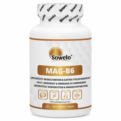 Magnesium 375 mg Elemental per Serving + Vitamin B6, 120 Tablets, Sowelo