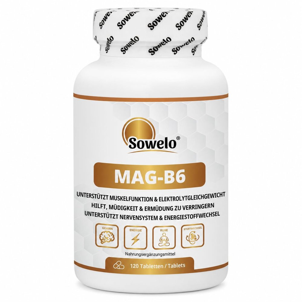 Magnesium 375 mg Elemental per Serving + Vitamin B6, 120 Tablets, Sowelo