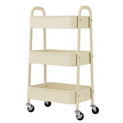 GHCXY 3-Tier Rolling Beauty Salon Cart with Handle, Beige, 40 × 28 × 74 cm