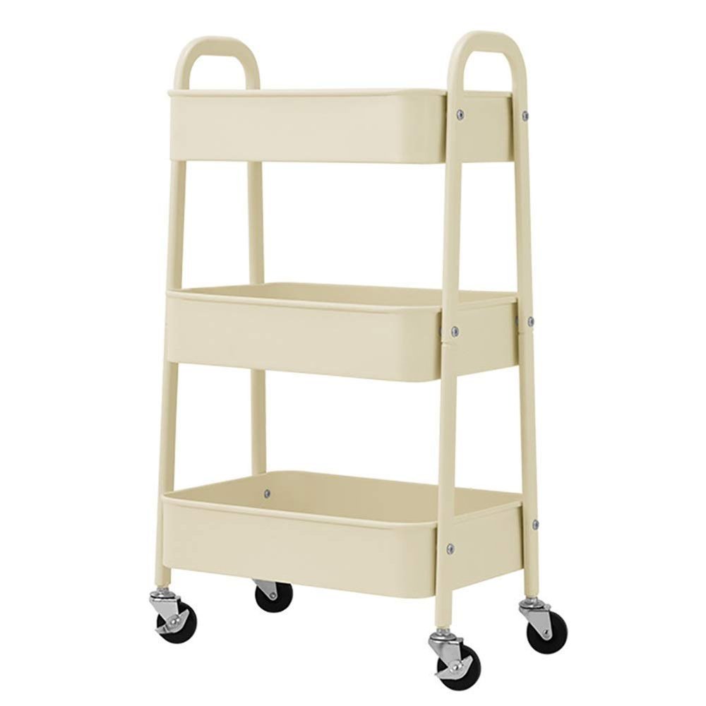 GHCXY 3-Tier Rolling Beauty Salon Cart with Handle, Beige, 40 × 28 × 74 cm