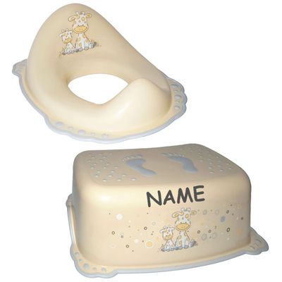 2-Piece Giraffe Step Stool & Toilet Trainer Seat, Cream, Personalized