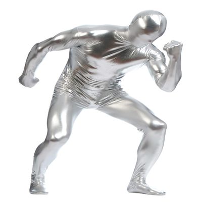 Aniler Unisex Metallic Shiny Zipper Zentai Stretch Costume, Cosplay Full Body (X-Large, Silver)
