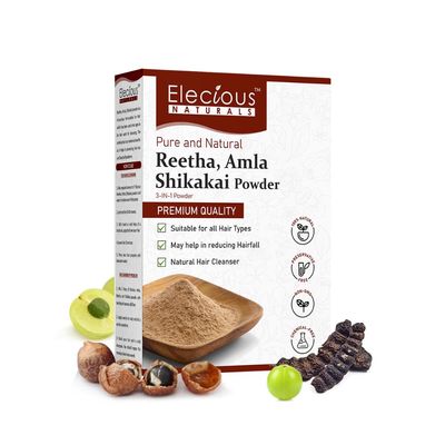 Elecious Naturals Amla, Reetha & Shikakai Hair Powder, 3-in-1 Natural Hair Cleanser, 100% Natural, Chemical-Free, Preservative-Free, SLS- and Paraben-Free, Ready to Use