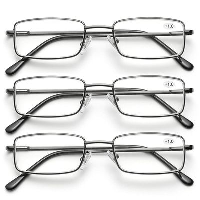 SKYWAY 3-Pack Reading Glasses for Men, Metal Frame Blue-Light-Blocking Glasses, Lightweight Anti-Glare Computer Readers (Gray, 1.5)