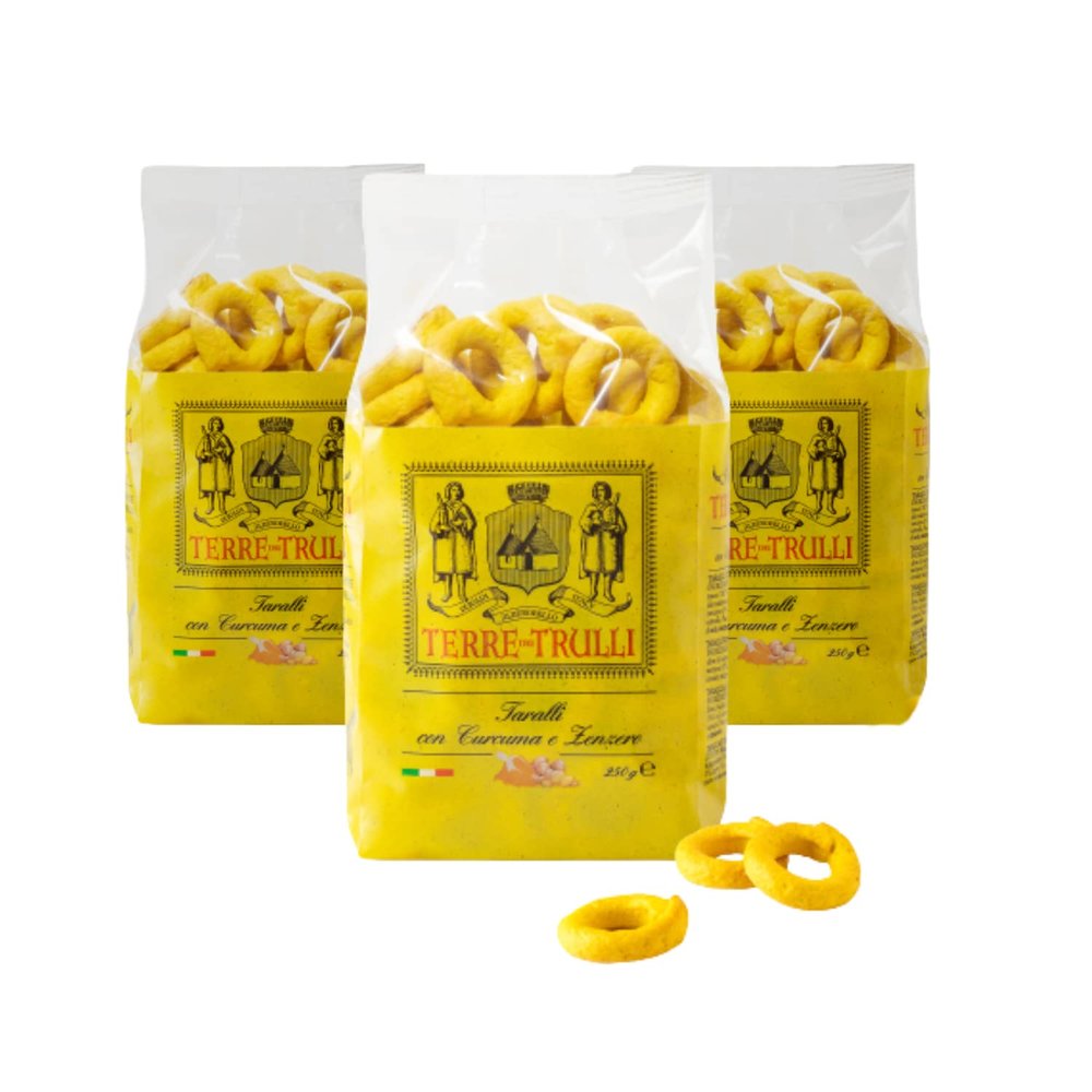 Terre Dei Trulli Taralli Pugliesi with Turmeric and Ginger, 3 x 250 g