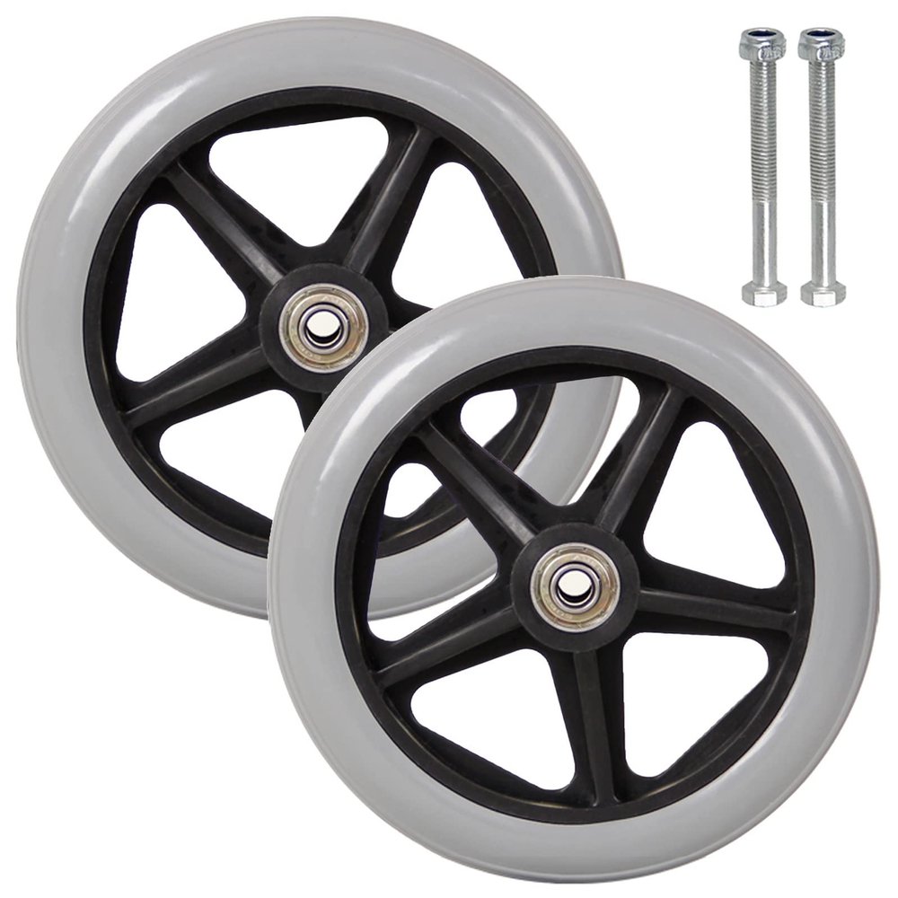 2-Pack Solid Front Caster Wheels for Wheelchairs, 150/170/190 mm