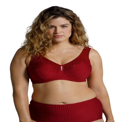 Ulla Popken Women's Wireless Support Bra, Rhinestone Pendant, Cups C-G, Dark Red, 125C