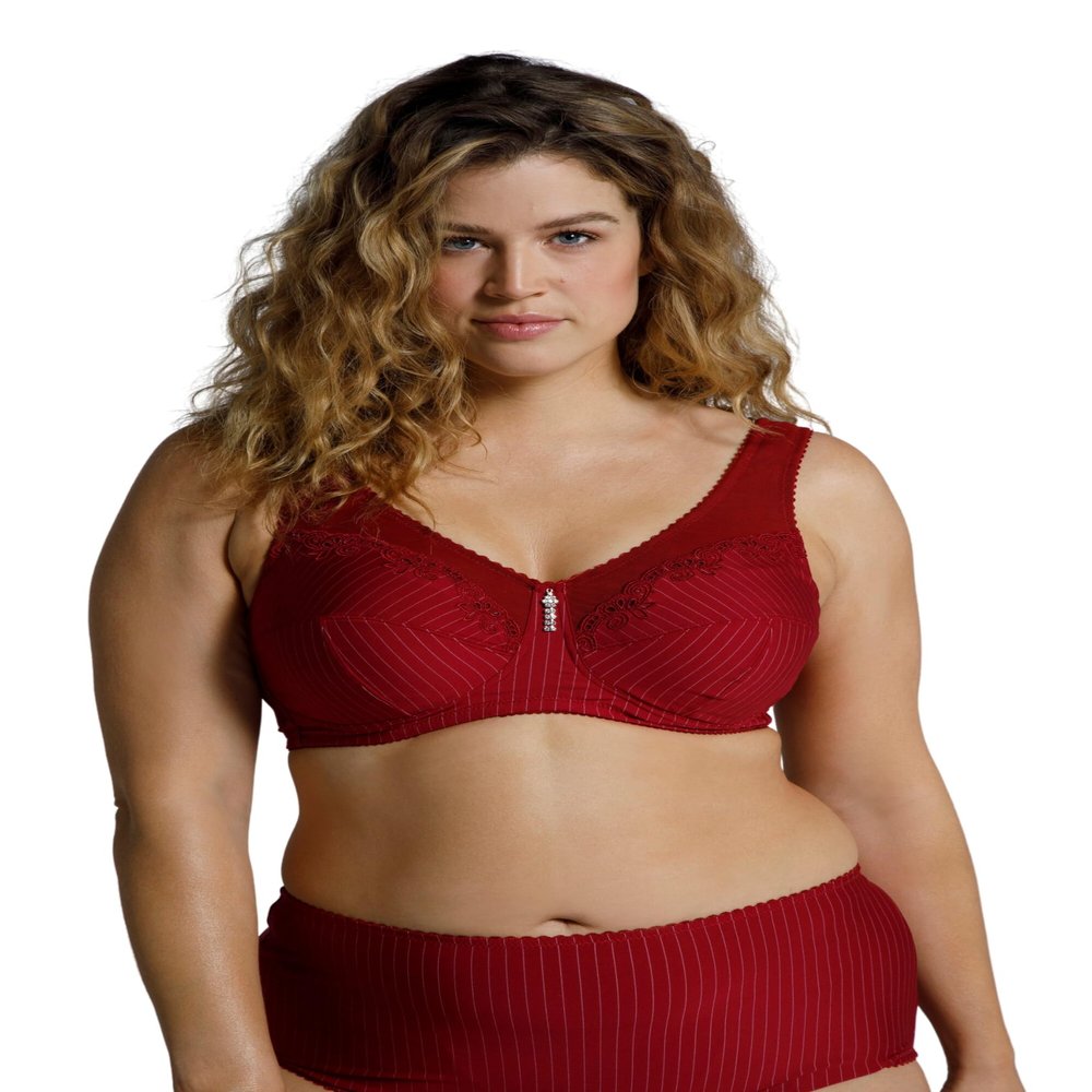 Ulla Popken Women's Wireless Support Bra, Rhinestone Pendant, Cups C-G, Dark Red, 125C