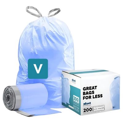 Plasticplace Code V Recycling Bags with Drawstring, Trash Can Liners, 16–18 L, 37.5 x 71.1 cm, Blue, 200 Count