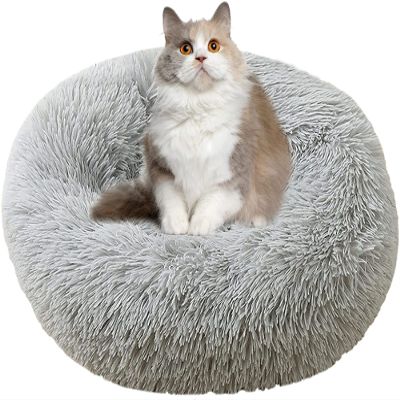 Round Washable Plush Orthopedic Dog Bed, 40 cm, Gray