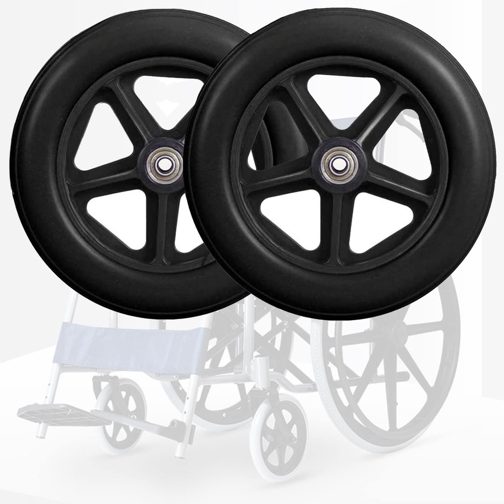 LIGUOYI 2-Piece Wheelchair Caster Wheels, 15/16/17 cm, Black/Gray