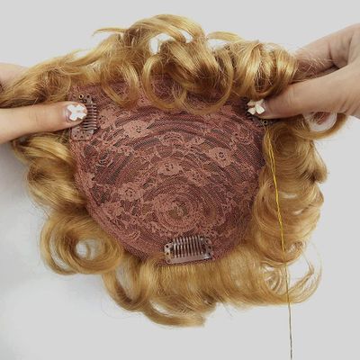EREE HAIR Short Curly Human Hair Topper with Clips, Strawberry Blonde