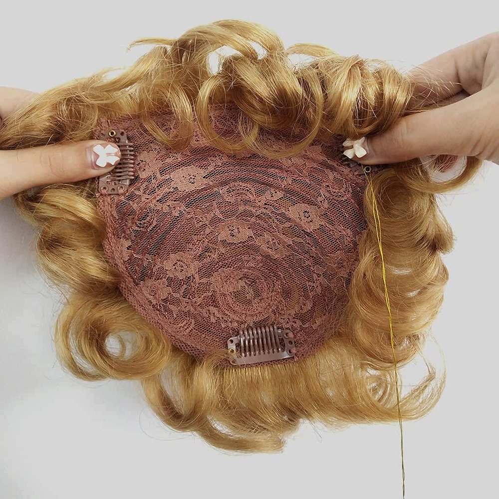 EREE HAIR Short Curly Human Hair Topper with Clips, Strawberry Blonde