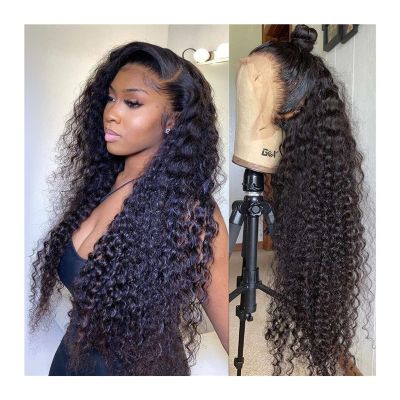 13x4 Deep Wave Lace Front Human Hair Wig, Curly Bob Wig for Black Women, 30-Inch HD Transparent Water Wave