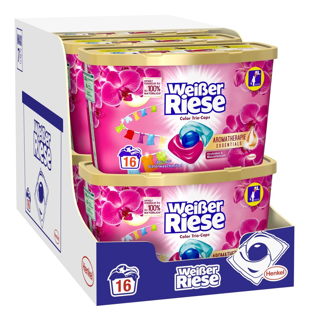 Weißer Riese Color Trio-Caps Aromatherapy Essentials, 128 Wash Loads (8 x 16), with Orchid & Macadamia