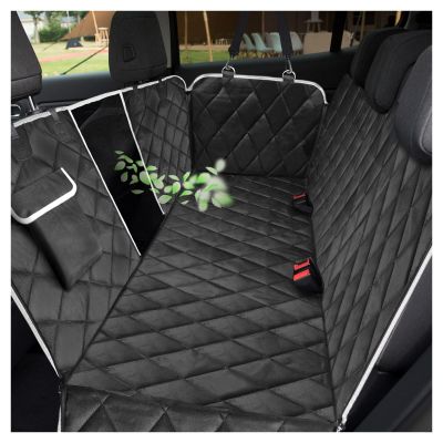 Dog Car Seat Cover, 100% Waterproof Hammock with Mesh Window and Storage Pocket, Durable Scratch-Resistant Non-Slip, Universal Fit for Cars/Trucks/SUVs (Black/White)