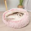 50 cm Pink Plush Donut Cat Bed with Hooded Cave view 1