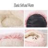 50 cm Pink Plush Donut Cat Bed with Hooded Cave view 3
