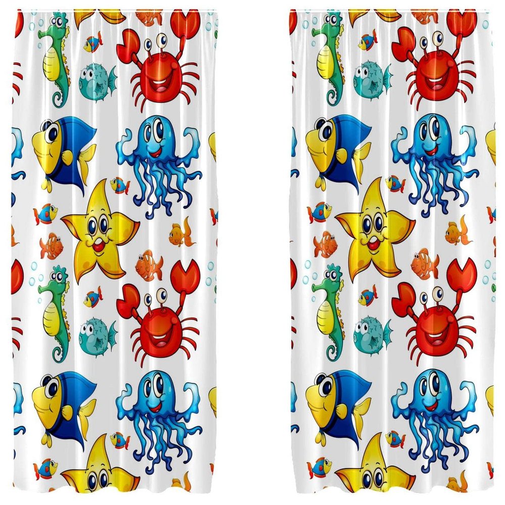 Cartoon Sea Animals Room-Darkening Curtains, 55 x 84 in