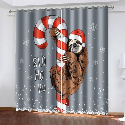 Treer 3D Christmas Print Blackout Curtains with Grommets, 2-Piece Set, Gray, W168 x L183