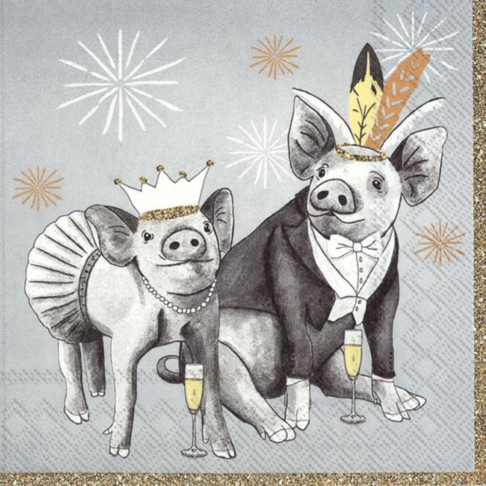 IHR L 894245 Paper Lunch Napkins, Party Pigs, Gray, 20 ct., 33 x 33 cm, 3-Ply