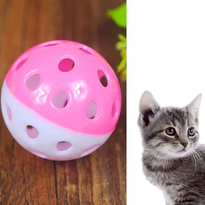 Bluelans Round Play Ball for Puppies and Cats with Bell and Rattle, Chew Toy, White/Pink
