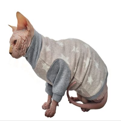 Kotomoda Cat Sweater Winter Pullover Stars Organic Fleece for Sphynx and Hairless Cats (M)