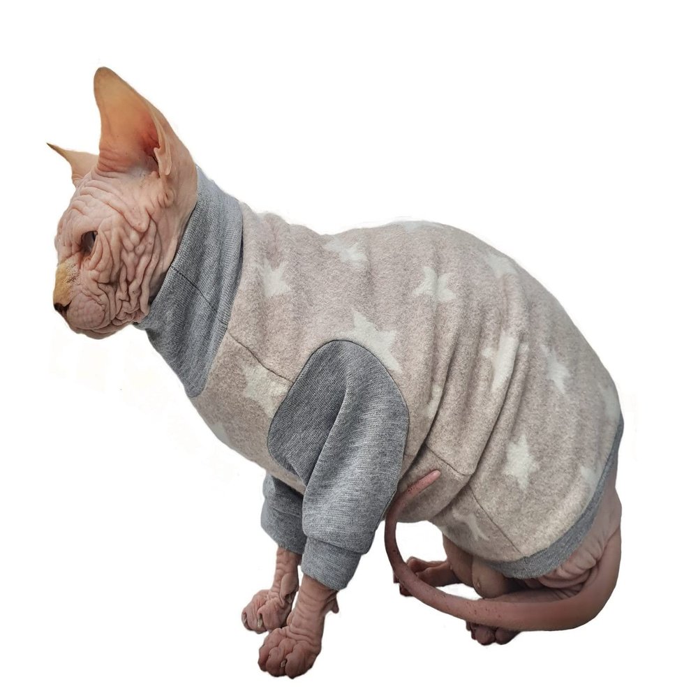 Kotomoda Cat Sweater Winter Pullover Stars Organic Fleece for Sphynx and Hairless Cats (M)