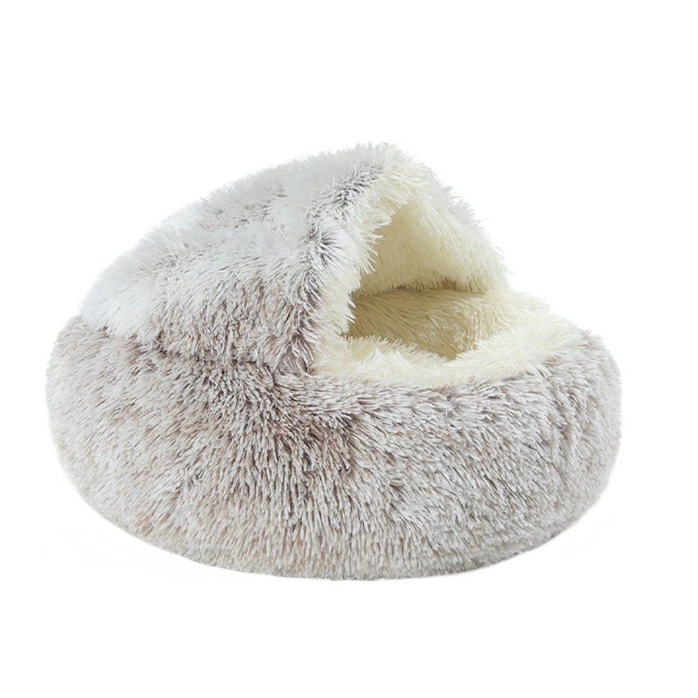 Plush Donut Pet Bed, Soft Warm Cat Cave, 65 cm, Brown