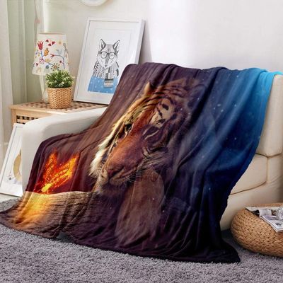 Cartoon Warm Baby Blanket, Tiger and Lion Animal Print, Plush Flannel, 150 x 100 cm