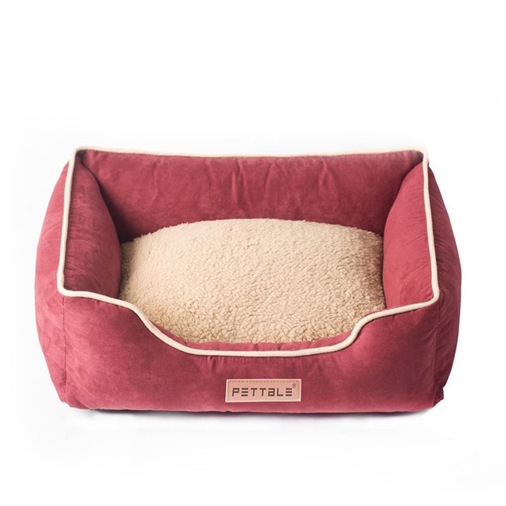 XJST Plush Dog Bed for Small, Medium, and Large Dogs, Burgundy, 90 cm