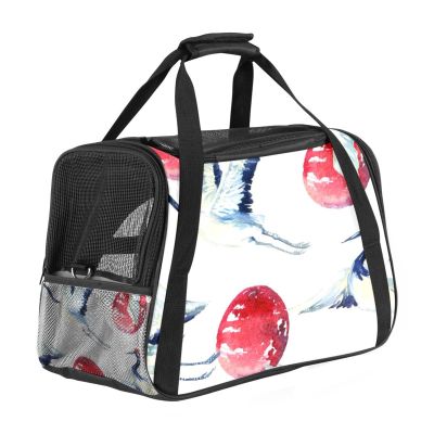 Pet Carrier Bag, Watercolor Asian Cranes and Birds, 2 Soft Sides, for Cats, Dogs and Puppies, Comfortable, Portable, Foldable, Airline Approved
