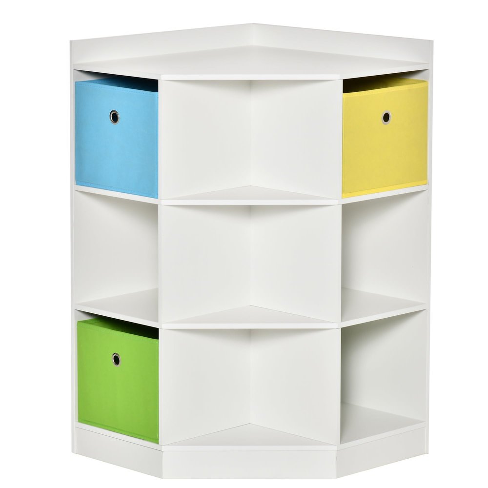 HOMCOM Kids' Room Storage Shelf with 3 Storage Bins, 7 Compartments, White
