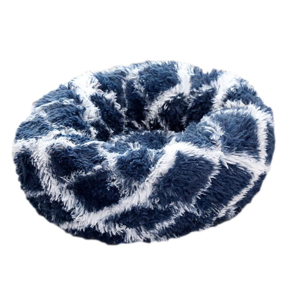 GUOCU Washable Non-Slip Donut Pet Bed for Cats and Small Dogs, Plush, Self-Warming, Navy, 90 cm