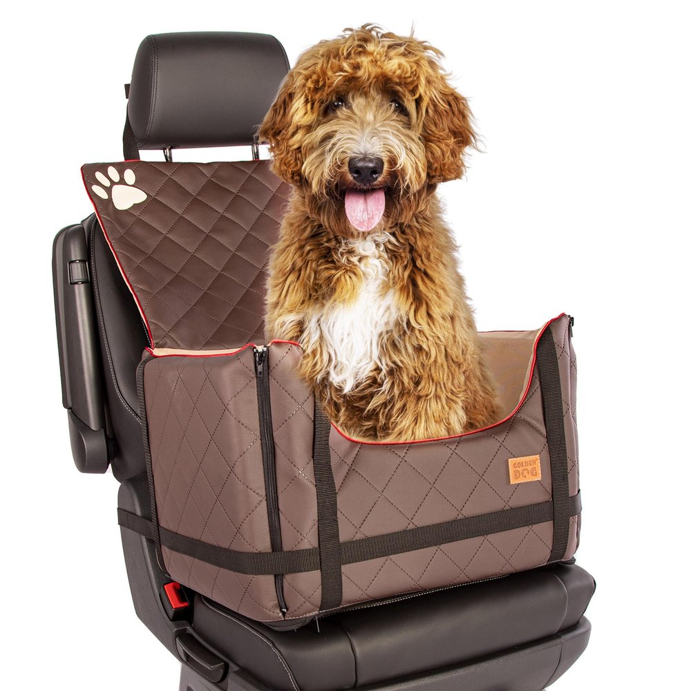 Golden Dog XL Dog Car Seat with Seat Belt, 75 x 55 x 33 cm, Brown
