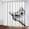 Blackout Curtains with Grommets, Treer 3D Pattern, 2-Piece Set, White Cat, W132 x L160 cm view 1