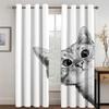 Blackout Curtains with Grommets, Treer 3D Pattern, 2-Piece Set, White Cat, W132 x L160 cm view 2