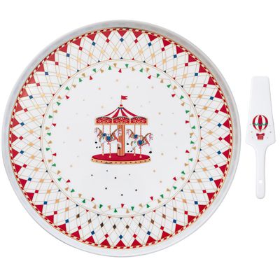 Easy Life Fine China Porcelain Cake Plate with Server, 32 cm Diameter, Gift Box