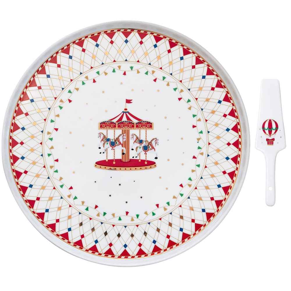 Easy Life Fine China Porcelain Cake Plate with Server, 32 cm Diameter, Gift Box