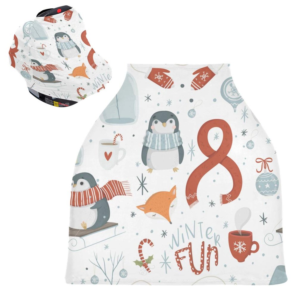 Christmas Penguin Snow Baby Car Seat Canopy and Nursing Cover