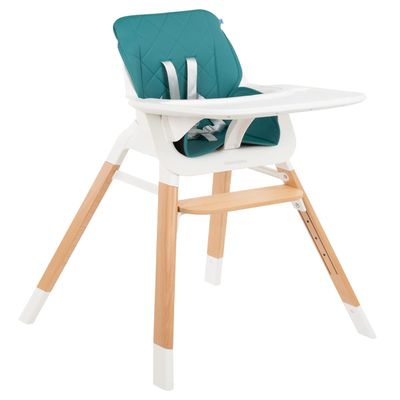 Kikkaboo 2-in-1 Modo High Chair, Wooden Toddler Chair, Harness, Adjustable Footrest, Green