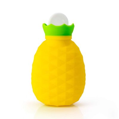 GIVBRO Silicone Hot Water Bottle, Pineapple Shape, Smooth Surface, Knitted Cover on Both Sides, 200 ml