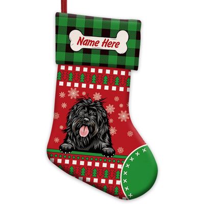 BAGEYOU 1-Pack Personalized Red Christmas Stocking with Cute Dog, Portuguese Water Dog, Bone, Green Buffalo Plaid and Snowflake, 36.6 cm