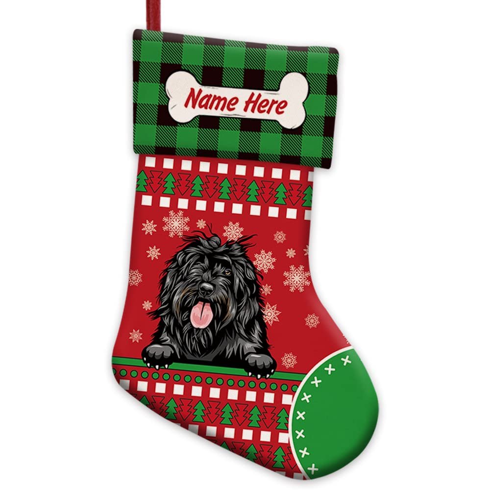 BAGEYOU 1-Pack Personalized Red Christmas Stocking with Cute Dog, Portuguese Water Dog, Bone, Green Buffalo Plaid and Snowflake, 36.6 cm