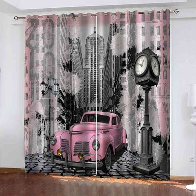 KQDMYT Blackout Thermal Curtains with Eyelets, Pink City Car Design, 170 x 200 cm, 2-Piece Set