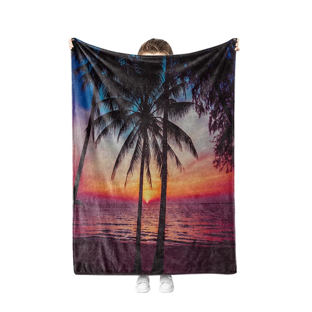 Surwin Soft Flannel Fleece Blanket, Coconut Tree, 80 x 120 cm