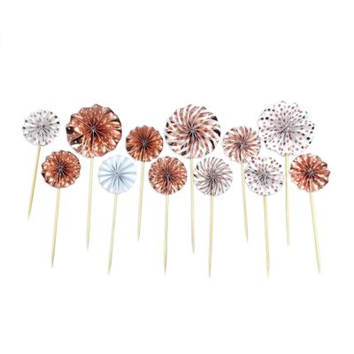 Frau WUNDERVoll 12 Rose-Gold Paper Fan Cake Toppers